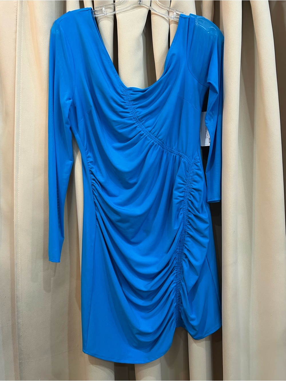 Self-Portrait Electric Blue Ruched Long-Sleeve Dress